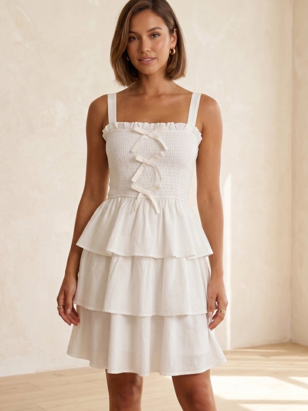 NWT | ZESICA White Tiered Ruffle Mini Dress | Coquette Core | Small